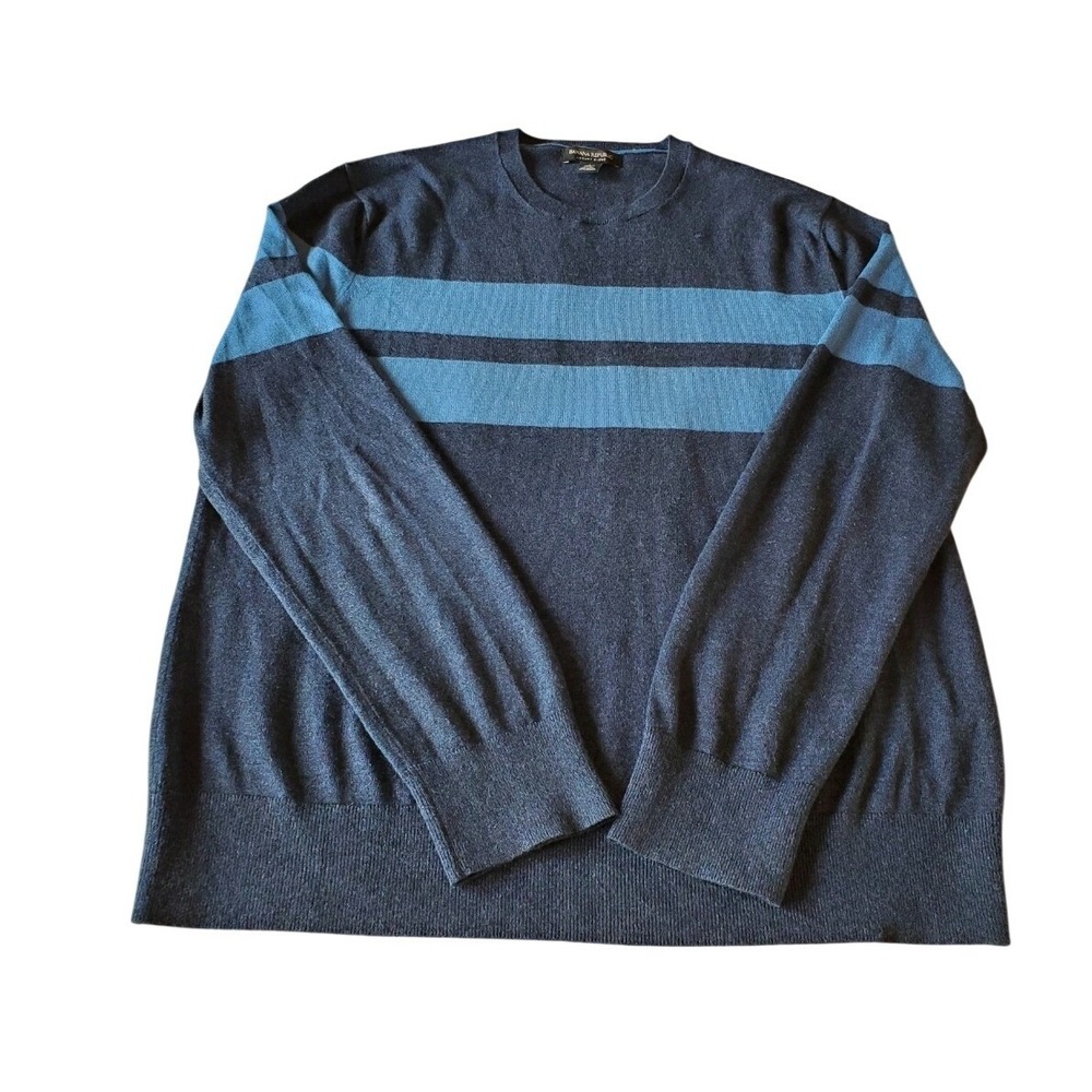 Banana Republic‎ Mens Silk Cashmere Cotton Striped Crewneck Sweater Navy Blue L - Picture 2 of 6